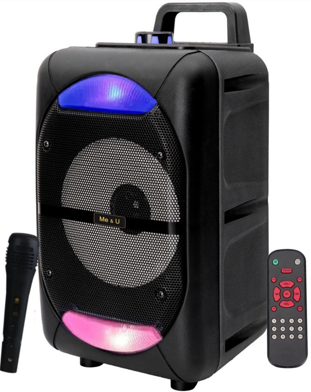 ME&U SargamMusic 8inchD 8 hours play time BT TWS wired Mic RGB light FM USB AUX 60 W Bluetooth Party Speaker(Black, Mono Channel)