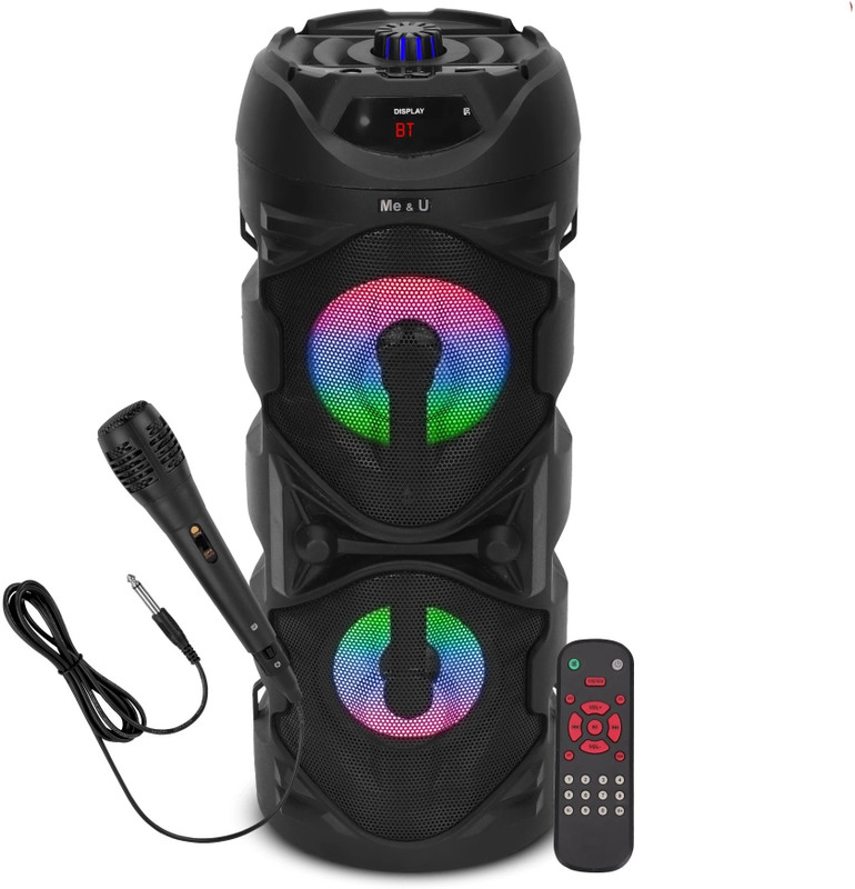 ME&U Musical Powerhouse TWS MODE RGB with Bluetooth Karaoke Mic RGB light FM USB AUX 50 W Bluetooth Tower Speaker(Black, 2.0 Channel)