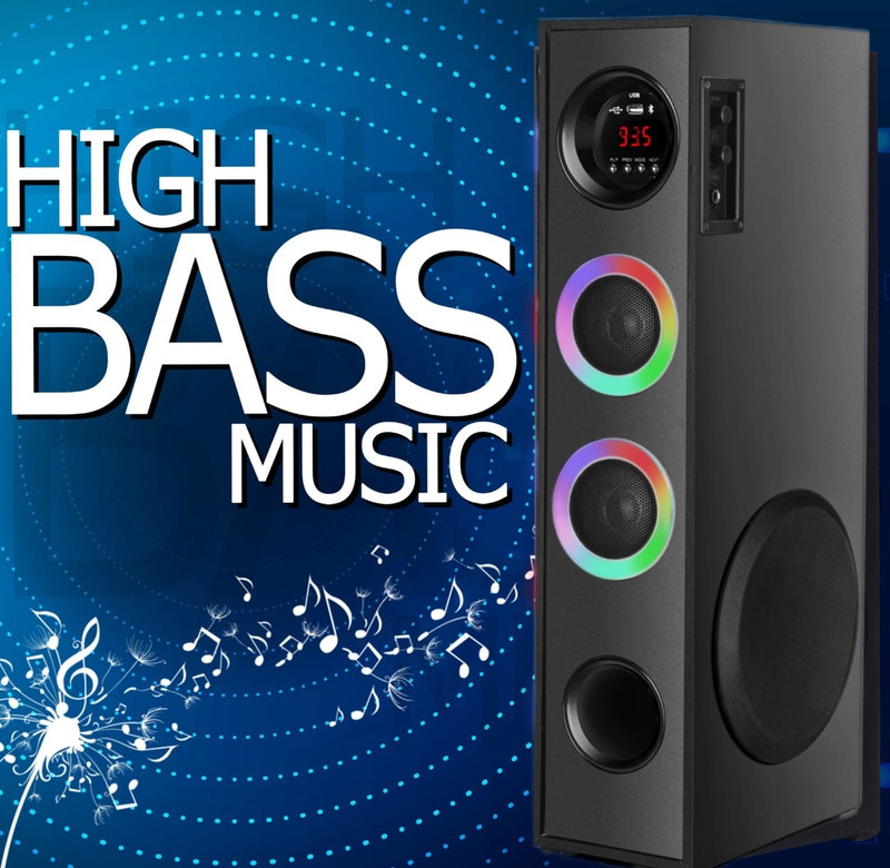 JH-76 Bass Subwoofers: 100W Bluetooth Tower Speaker (Black, 3 Channel)