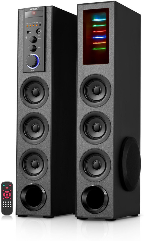 Vemax Mag 160W Bluetooth Twin Tower (Bis Certified) with Karaoke MIC, USB, AUX, FM 160 W Bluetooth Tower Speaker(Black, 4.2 Channel)
