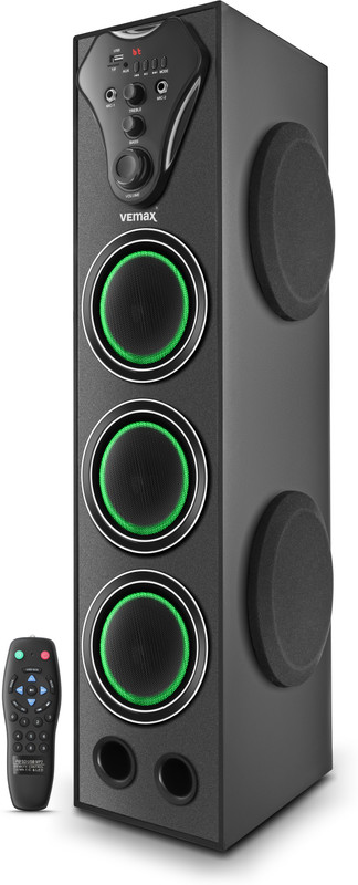 Vemax Vault 5.0 Wireless Bluetooth Double Woofer 150W Double Karaoke MIC USB FM 150 W Bluetooth Tower Speaker(Black, 5.1 Channel)