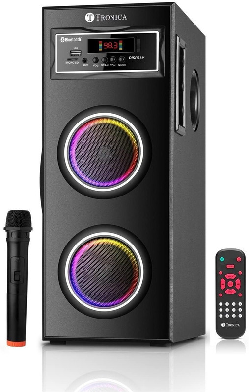 TRONICA -2 Tower Bluetooth Speaker with Aux/FM/USB, Wireless Mic & Remote 40 W Bluetooth Tower Speaker(Black, 2.0.2 Channel)