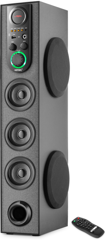 Vemax Sonet 5.0 Wireless Bluetooth Double Woofer 110W Tower Speaker Karaoke MIC USB FM 110 W Bluetooth Tower Speaker(Black, 5.1 Channel)