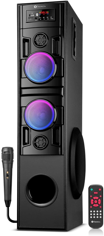 TRONICA Banjo-III Party Speaker with USB FM Bluetooth Remote & Wired Mic 55 W Bluetooth Tower Speaker(Black, 2.1.2 Channel)
