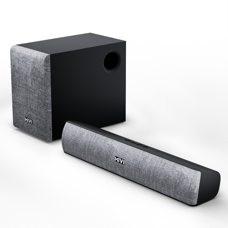 Mivi Fort S38 2.1 with Subwoofer, Surround Sound, BT v5.3 38 W Bluetooth Soundbar(Black, 2.1 Channel)
