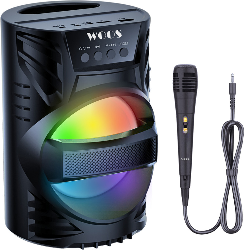 WOOS Dynamic RGB Lights, Microphone, FM Radio, Hands-Free Calling 5 W Bluetooth Speaker(Black, Stereo Channel)