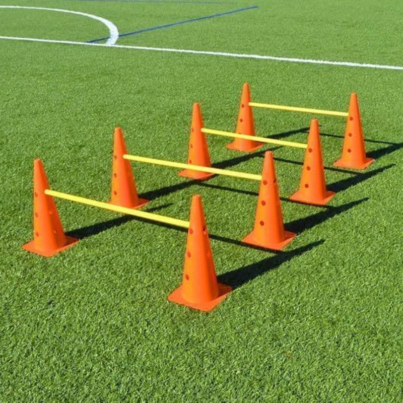 Ananya Sports Hurdle 8 pcs x15" Training Cones with Holes+4 pcsxAgility Poles with 2 Connector Plastic Speed Hurdles(For Adults Pack of 8)