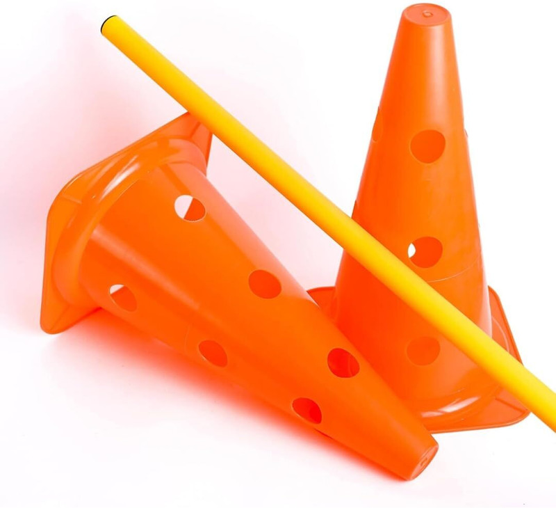 Ananya Sports 18" Cone Hurdle Marker for Agility Training Hurdles for Track, and Football PVC Speed Hurdles(For Adults Pack of ( 6 Cones and 4 Pole))
