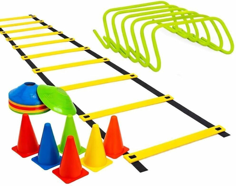 fitplayr 6 inch 6Pc Speed Hurdle, 6pc Stacking Cones, 10Pc Space Markers 1 Agility Ladder Plastic Speed Hurdles(For Adults, Children Pack of 6)