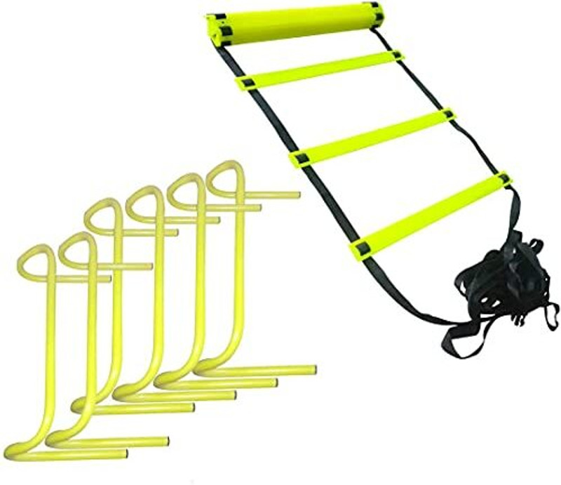 Kalindri Sports Speed Adjustable Speed Ladder 1Pc /Jumping Agility Hurdle 6 inch 6 Pc PVC Speed Hurdles(For Children, Adults Pack of 6)