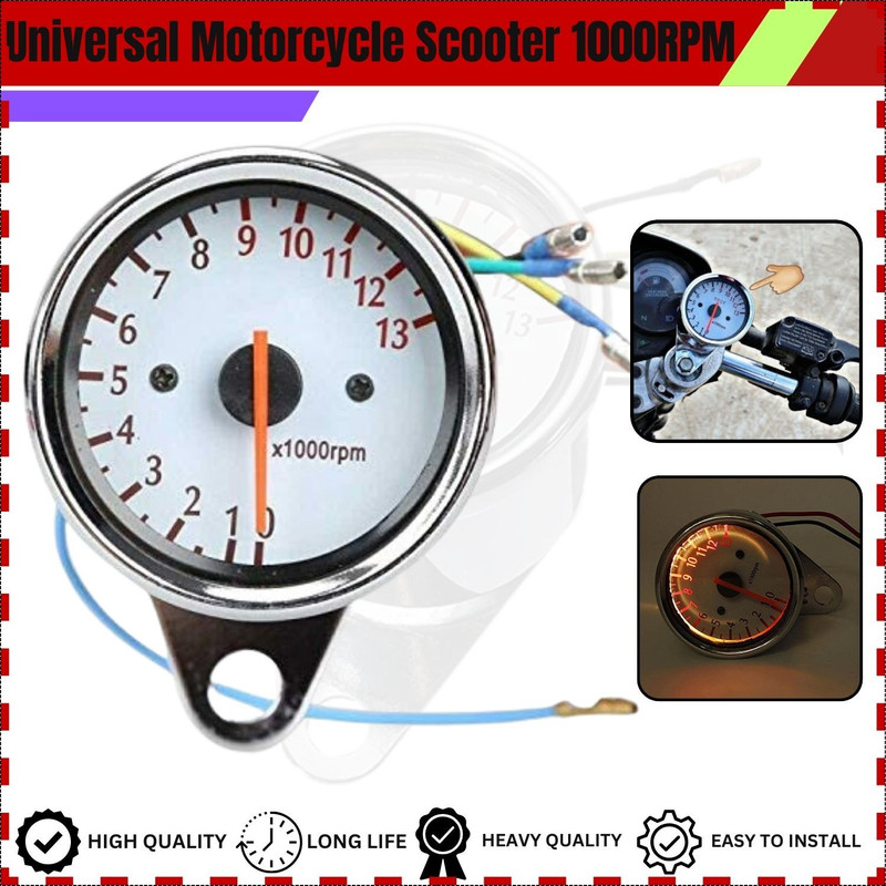 ENEMYT MTR5 Universal Motorcycle Scooter 1000RPM Analog Tachometer Gauge Night Light Analog Speedometer(Universal For Bike Universal For Bike)