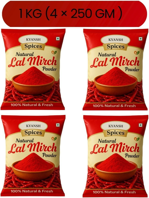 Kyansh 250gmx4(1kg) Premium Red Chilli Powder(4 x 250 g)