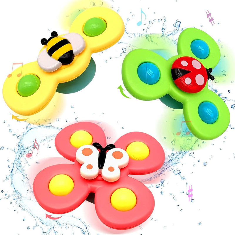 DEZICON ECOM 3 Pcs Suction Bath Spinner Toys for Kids Toy for Baby Stick to Car Window Table(Multicolor)