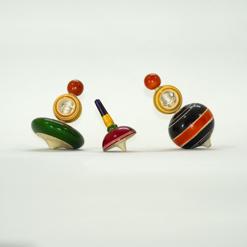 BAALVE Premium Wooden Desi Spinning Tops Combo Pack of 3 (Buguri, Lattu)Toddler/Kids(Multicolor)