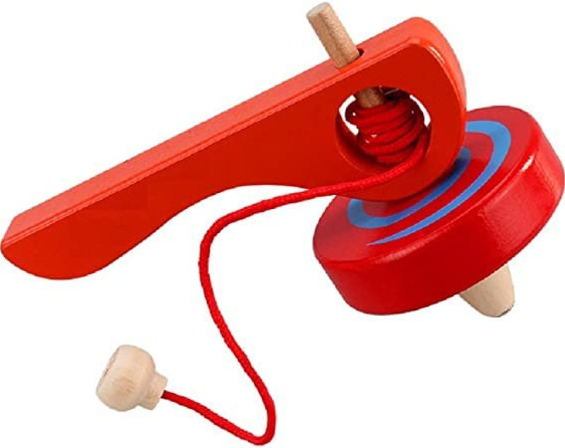 Zelvo Wooden Spinning Top Gyroscope, Durable Toy with Handle & Pull‑String, Multicolor(Multicolor)