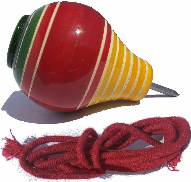 Funwood Games Wooden Spinning Lattoo With Thread(Multicolor)