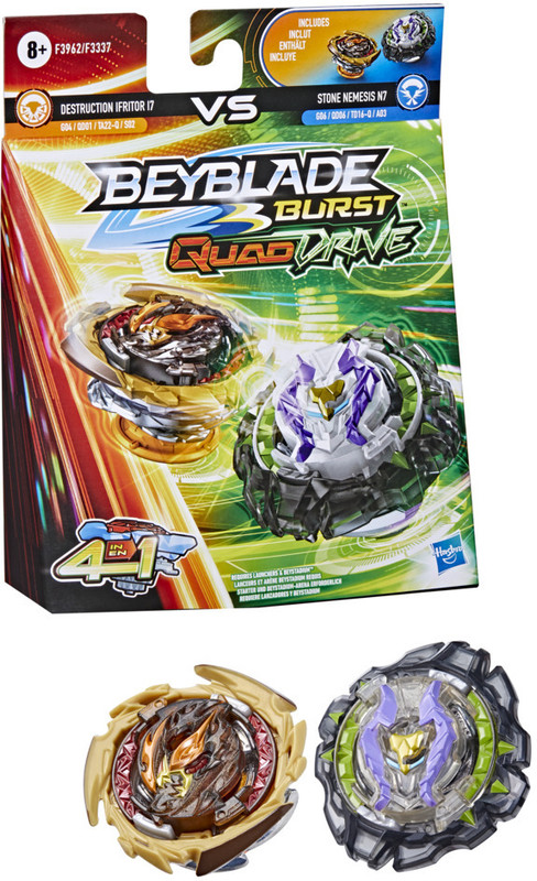 BEYBLADE Burst QuadDrive Destruction Ifritor I7 & Stone Nemesis N7 Spinning Top Dual Pack(Multicolor)