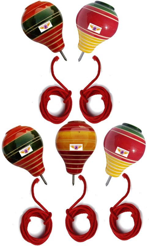 Jayam Traditional Wooden Spinning Tops/lattoo/bambaram/buguri/bongaram with String/Pack of 10(Multicolor)