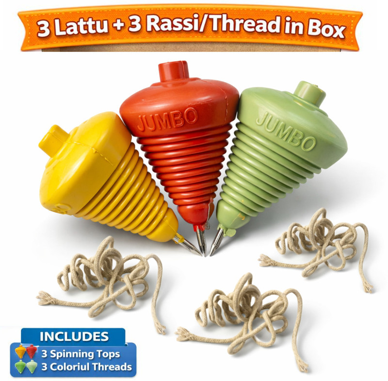 Infojerk Lifestyle (Pack Of 3) Lattu Spinning Toy | Traditional Indian Plastic Lattu With Thread(Multicolor)