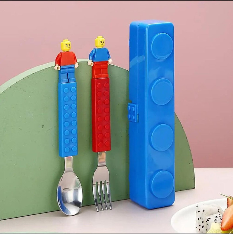 Poohan Lego Building Block Theme Spoon & Fork Set with Storage Box for Kids Stainless Steel Table Spoon(Pack of 1)