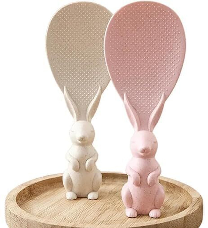 AARADHYAM Rabbit Handle Non-Stick Rice Paddle Spoon Heat Resistant Serving Scoop Plastic Serving Spoon Set(Pack of 2)