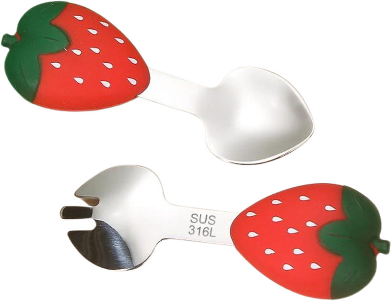 MONKHOOD Baby Feeding Spoon & Fork Set, BPA & Phthalates Free, Ideal for Kids 12+ Months - Stainless Steel, Silicone(Red)