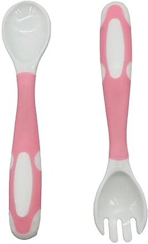 MOMISY Bendable Silicone Table Spoon, Fork set for baby (1 Table Spoon and 1 Fork)-Pink Silicone Table Spoon Set(Pack of 2)