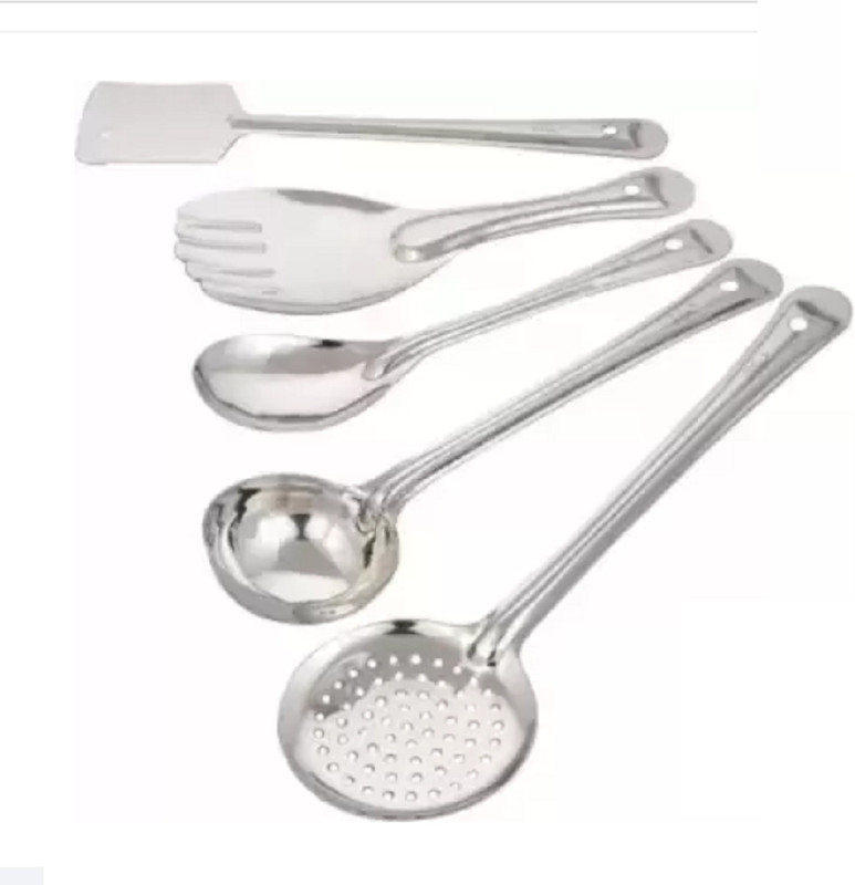 Filsfa Ladle(Karchhi), Skimmer(Jhara), Turner/Spatula (Palta), Basting and Rice Spoon Stainless Steel Ladle(Silver, Pack of 5)