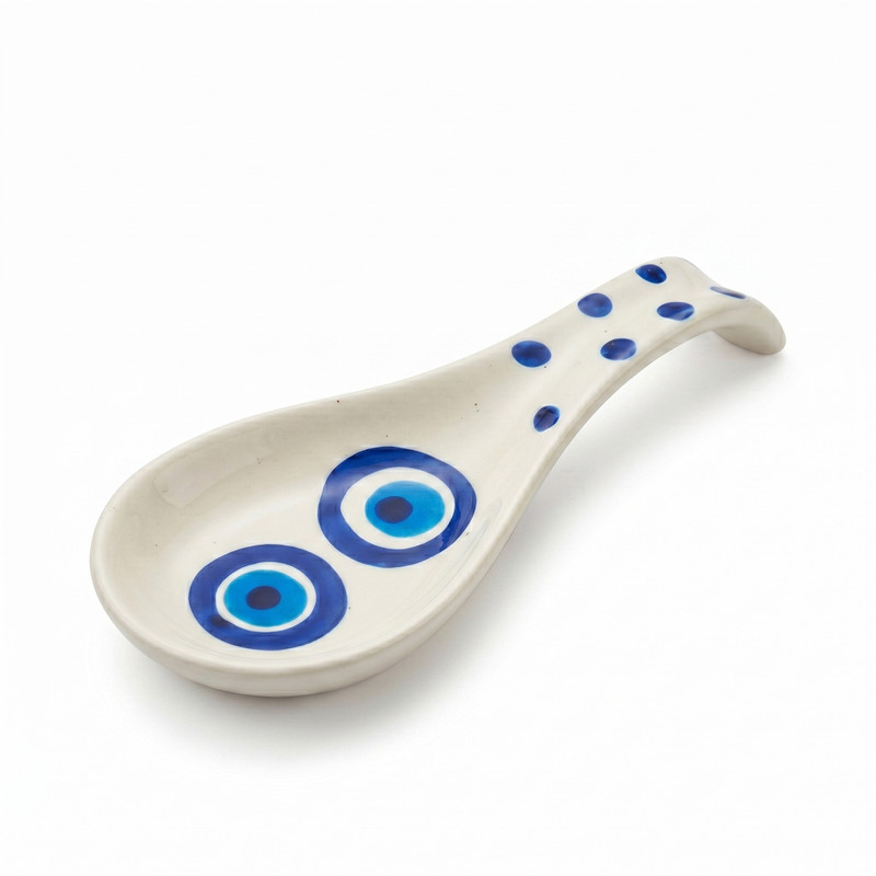 Brills Red Heart Print Spoon Rest cum Spatula Holder for Kitchen / Dining Table - Ceramic Serving Spoon(Pack of 1)
