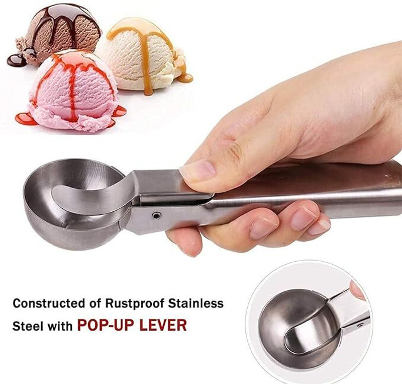 Rising Style Stainless Steel Ice Cream Scoop Scooper Serving Spoon, Silver- Best Kitchen Scoop