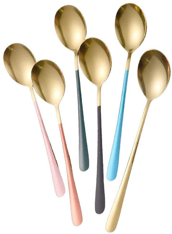HomeHunt 4PCS Golden Ice Cream Coffee Spoons Stainless Steel Dessert Spoons Long Handle Stainless Steel Ice-cream Spoon Set(Pack of 4)