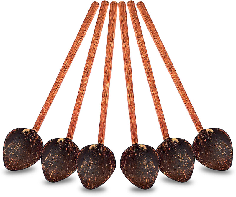 Orkana Orkana Hand Made Coconut Shell Tea/Coffee/Masala Spoon Small (Set of3 Pcs) Wooden Sugar Spoon, Table Spoon, Measuring Spoon, Serving Spoon, Salad Spoon Set(Pack of 6)