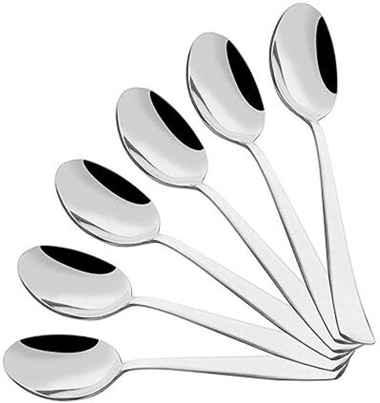 smartword Stainless Steel Spoons Set of 06, Dinner Spoon Length 16 cm, for Mirror Polished Stainless Steel Dessert Spoon Set(Pack of 6)