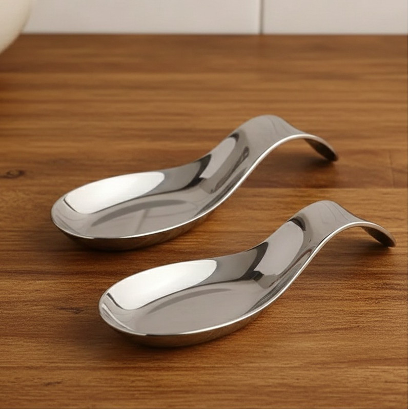 DINEZAAR Stainless Steel Spoon Rest / Ladle Holder for Kitchen Stainless Steel Measuring Spoon Set(Pack of 2)