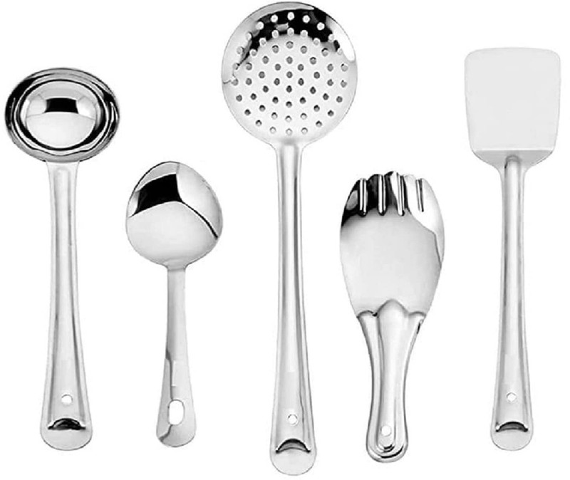 Filsfa Steel Kitchen Tools Set for Kitchen Cooking and Serving Stainless Steel Ladle(Silver, Pack of 5)