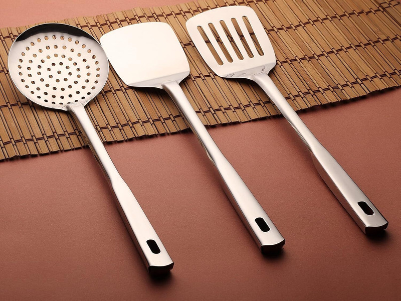LSARI Tava Turners/Spatulas & Skimmer/Jhara & Slotted Turner/Cooking Turner for Dosa Stainless Steel Serving Spoon Set(Pack of 3)