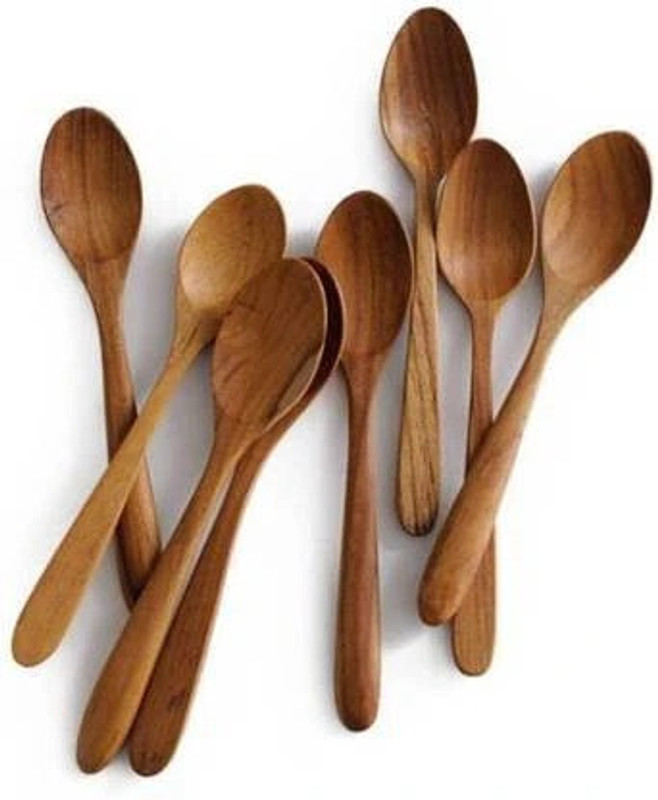 OnlineCraft ch2926 8 wali chammach (BROWN) Wooden Table Spoon Set(Pack of 8)