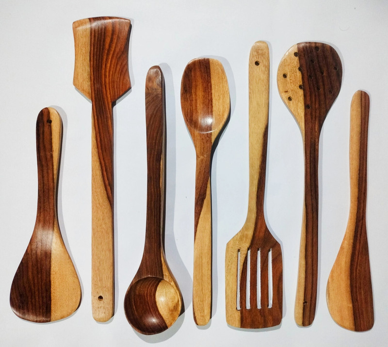 DIAMOND ENREPRISES Premium Mango, Paltas, Strainers, Dohi, Serving & Butter Spoon Wooden Serving Spoon Set(Pack of 7)