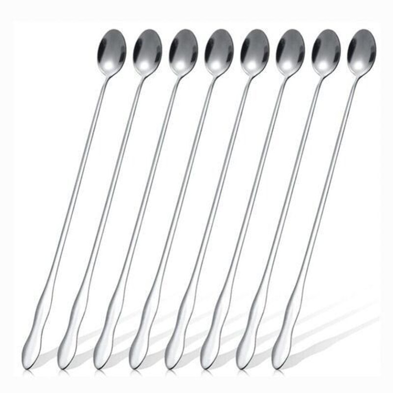 caridge Long Handle Spoon set of 8 Stainless Steel Dessert Spoon Set(Pack of 8)