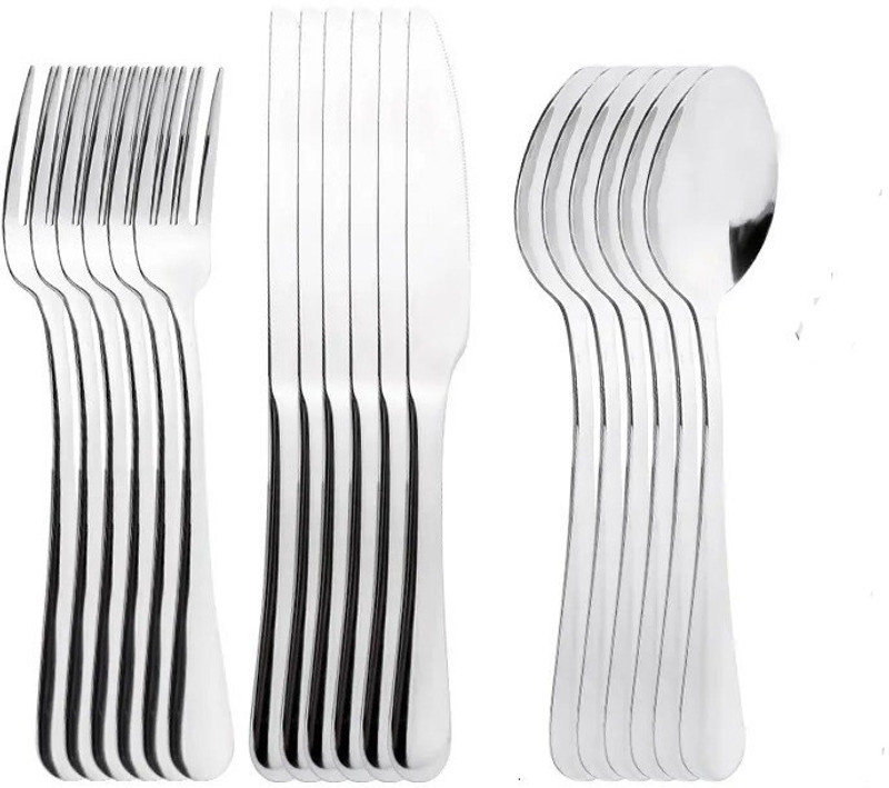 Fably 18 Stainless Steel Spoon 6 Fork 6 Knife 6 Table Ware Cutlery Set (pack of 18) Stainless Steel Dessert Spoon Set(Pack of 18)