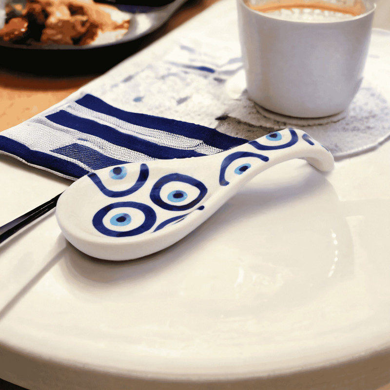 Malaikah Ceramic Handpainted Spoon Rest Large White Pack of 1 Disposable Ceramic Serving Spoon(Pack of 1)