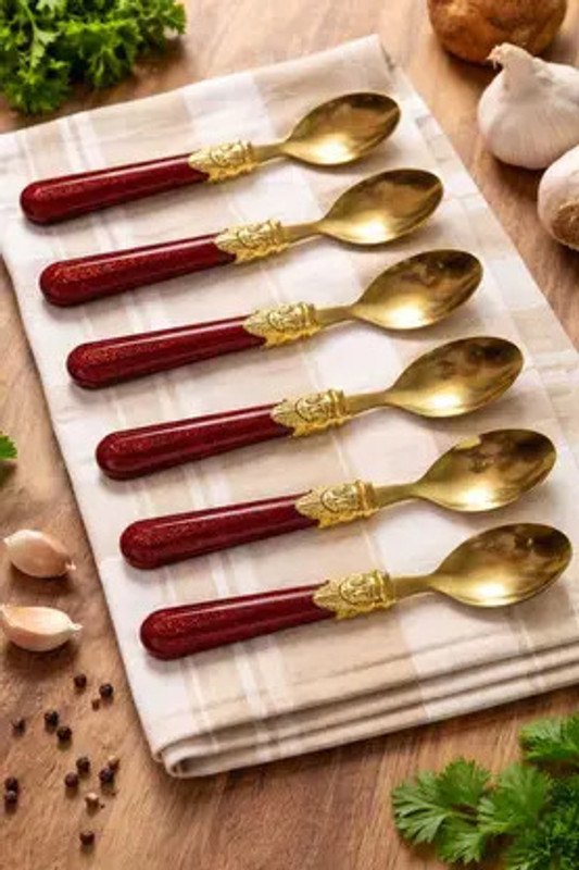 Destroyer Vasudev Enterprises Royal Red Gold & Maroon for Dining & Gifting (Pack of 6) Disposable Plastic Table Spoon Set(Pack of 6)