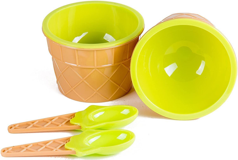 Diamstar SweetServe Ice Cream Bowl & Spoon Set Disposable Stainless Steel Ice Tea Spoon Set(Pack of 4)