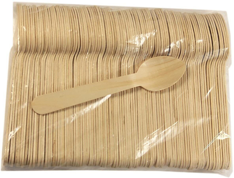 DEERA Disposable 110mm Wooden Spoon for Dinner Parties Catering Disposable Wooden Table Spoon Set(Pack of 100)