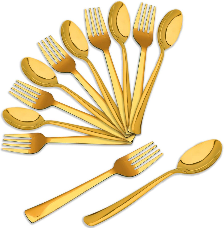 VishList Gold Plated Large & Heavy Duty Long Handle Stainless Steel Coffee Spoon Set(Pack of 12)