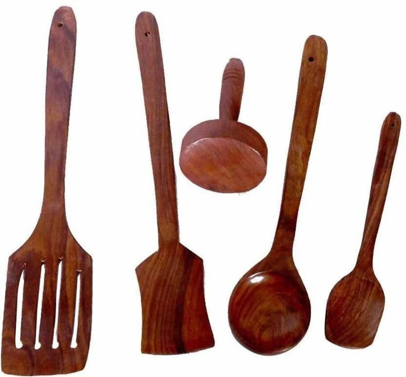 CraftOnline wooden kitchen cooking spoonset Wooden Serving Spoon Set(Pack of 7)