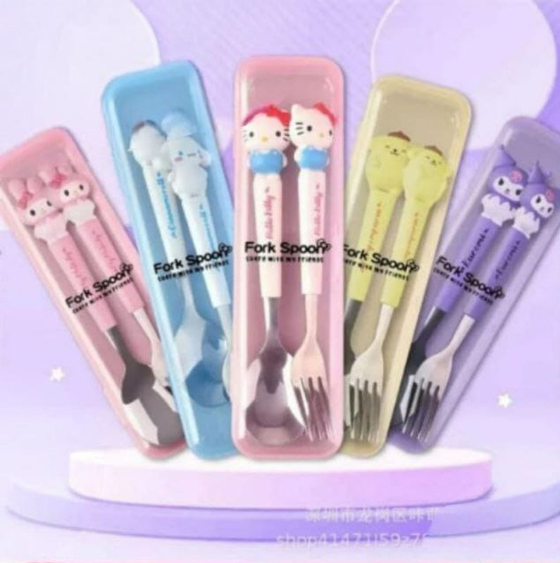 bharti collection Cute Cartoon Spoon & Fork Set Stainless Steel Table Spoon Set(Pack of 2)