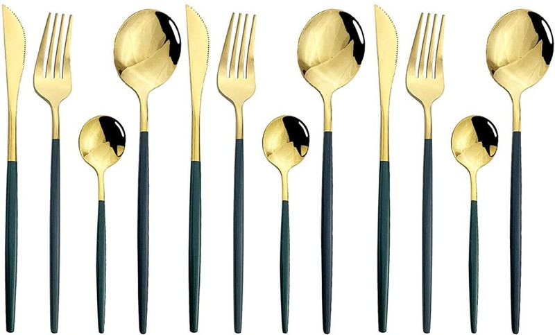 SNEHANSH SH-SPOON- F-SET OF-12-BLUE-GOLD Disposable Stainless Steel Table Spoon Set(Pack of 12)