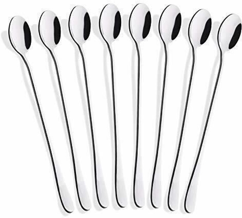 caridge Set of 8 Pcs Long Handle Spoons, Food Grade Stainless Steel, Long Handle Spoon Stainless Steel Dessert Spoon Set(Pack of 8)