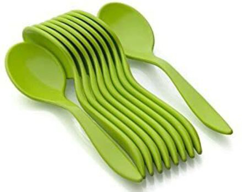 antra enterprise Stylist Unbrekable ABS Stylist Spoon Set-10 Pcs (Green) Plastic Coffee Spoon Set(Pack of 10)